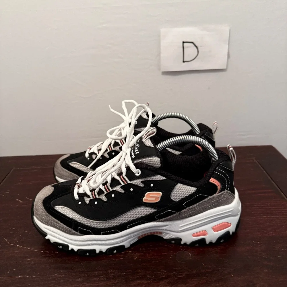 Y2K Skechers DLites Sneakers Chunky Retro Walking Shoes Black Grey Womens 9